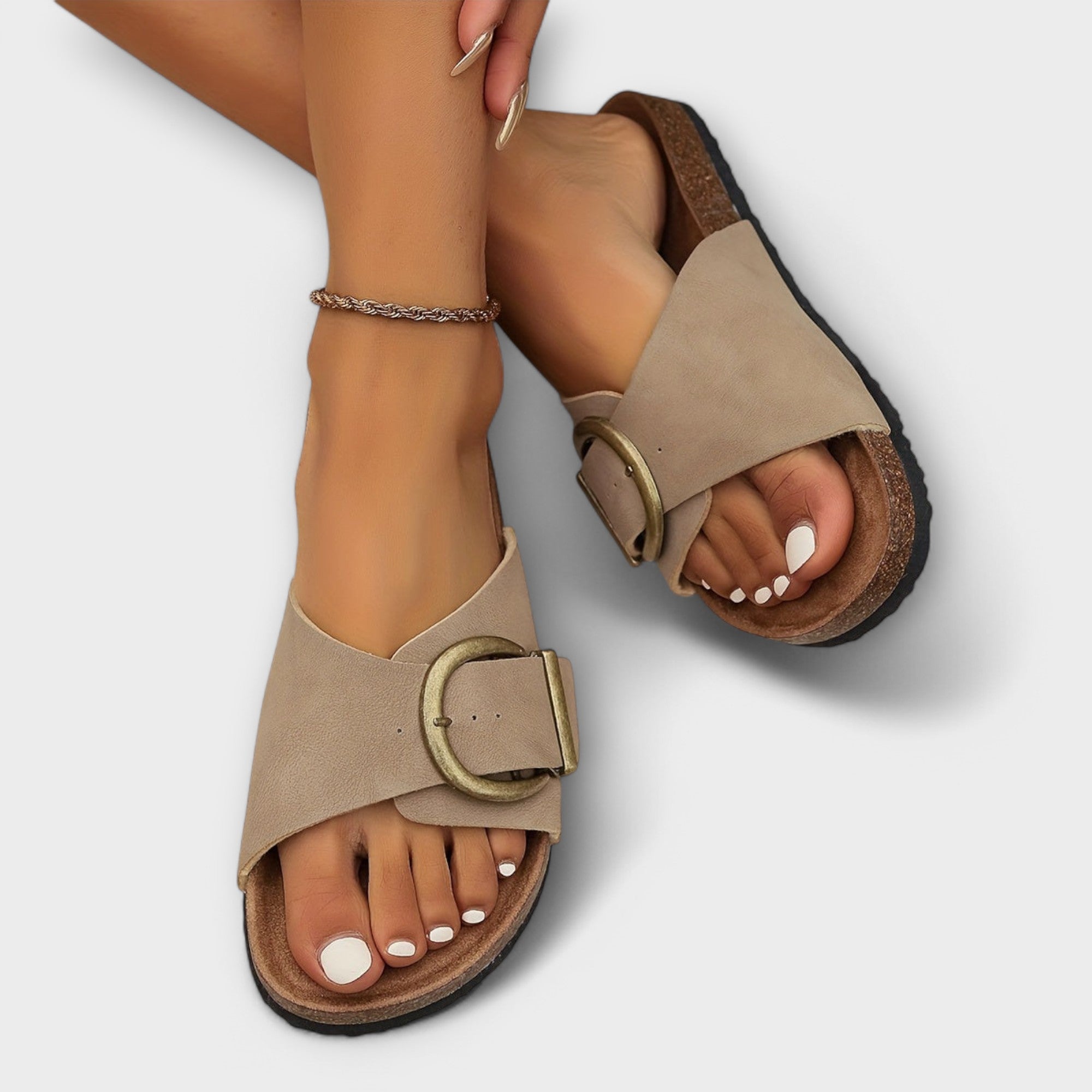 Margie – Mules pour femme en liège avec brides à boucles