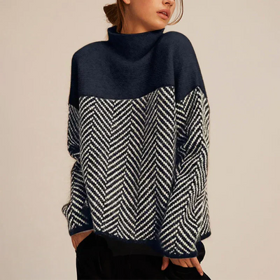 PAULINA | PULL COL ROULÉ TORSADÉ AVEC MOTIF EN CHEVRONS