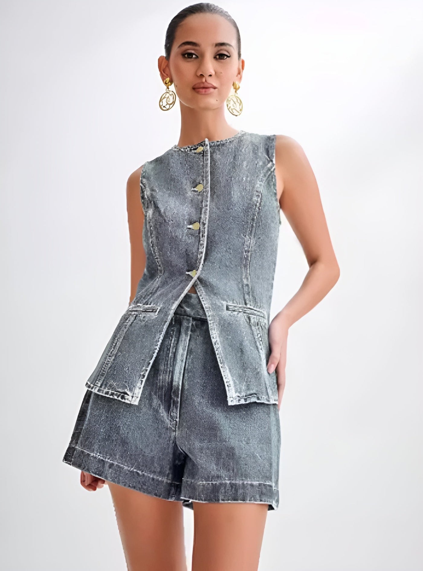 SARA | ENSEMBLE EN DENIM TENDANCE À BOUTONS