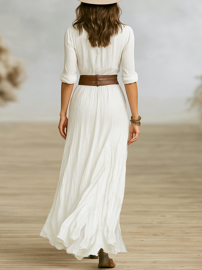 LUNA | ROBE MAXI LONGUE EN LIN À COL INVERSÉ