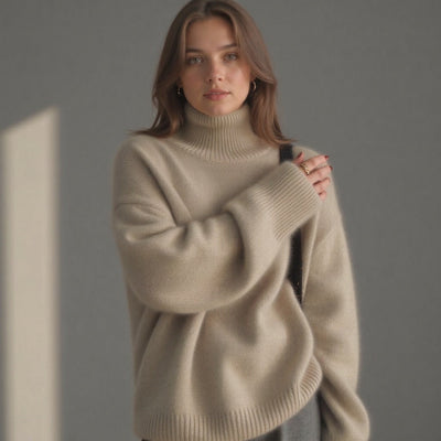 Sydney Pull Femme Col Roulé Oversize en Cachemire – Doux, Chaud & Élégant
